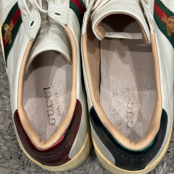 Gucci White Leather Web Bee Embroidered Platform Ace Sneakers - Picture 8 of 13